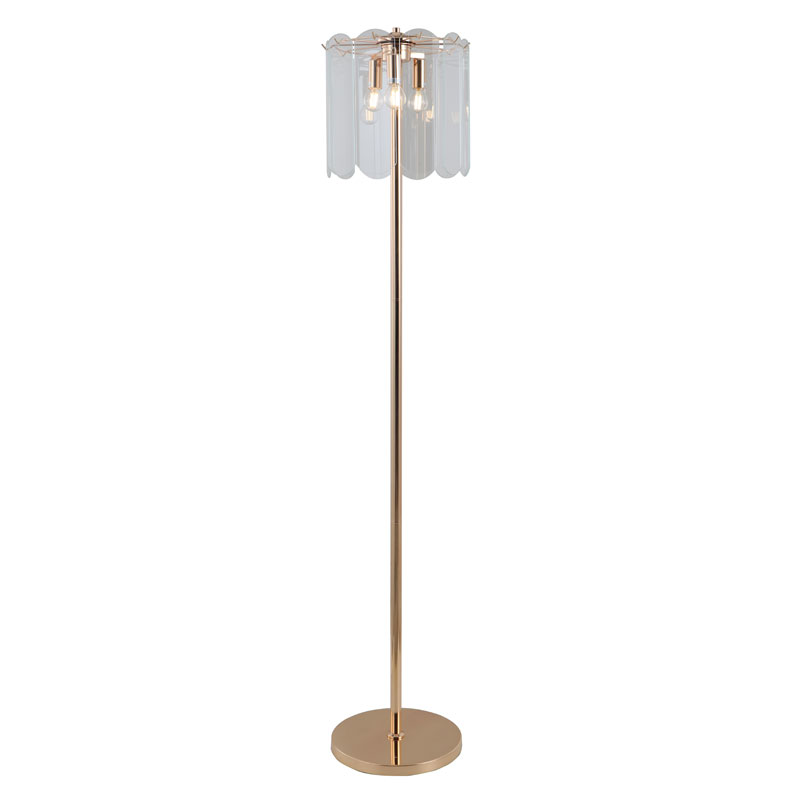 Stojací lampa ze zlatého čirého skla se 3 žárovkami