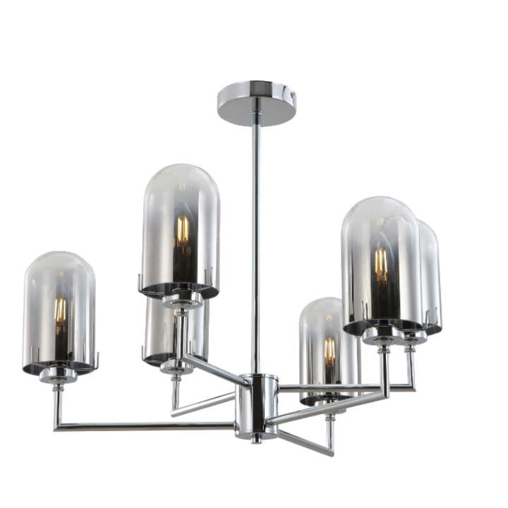 Chromová kovová kouřová kupole skleněná přívěsková lampa