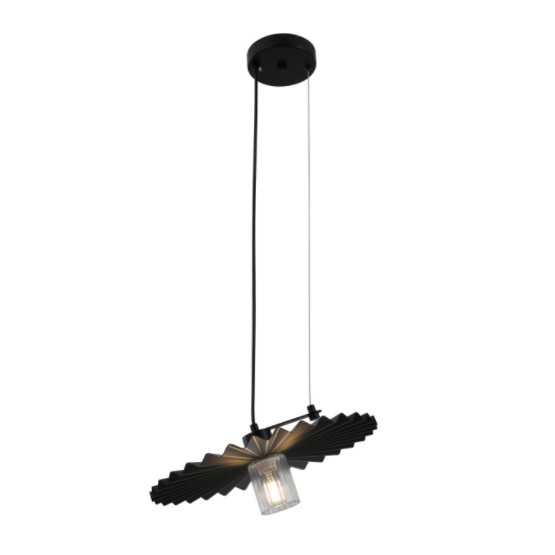Minimalistická černá přívěsková lampa s plisovaným odstínem