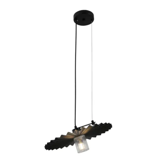 Minimalistická černá přívěsková lampa s plisovaným odstínem