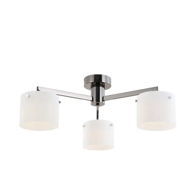 Tří světlí černá chromová stropní lampa na bílé sklo